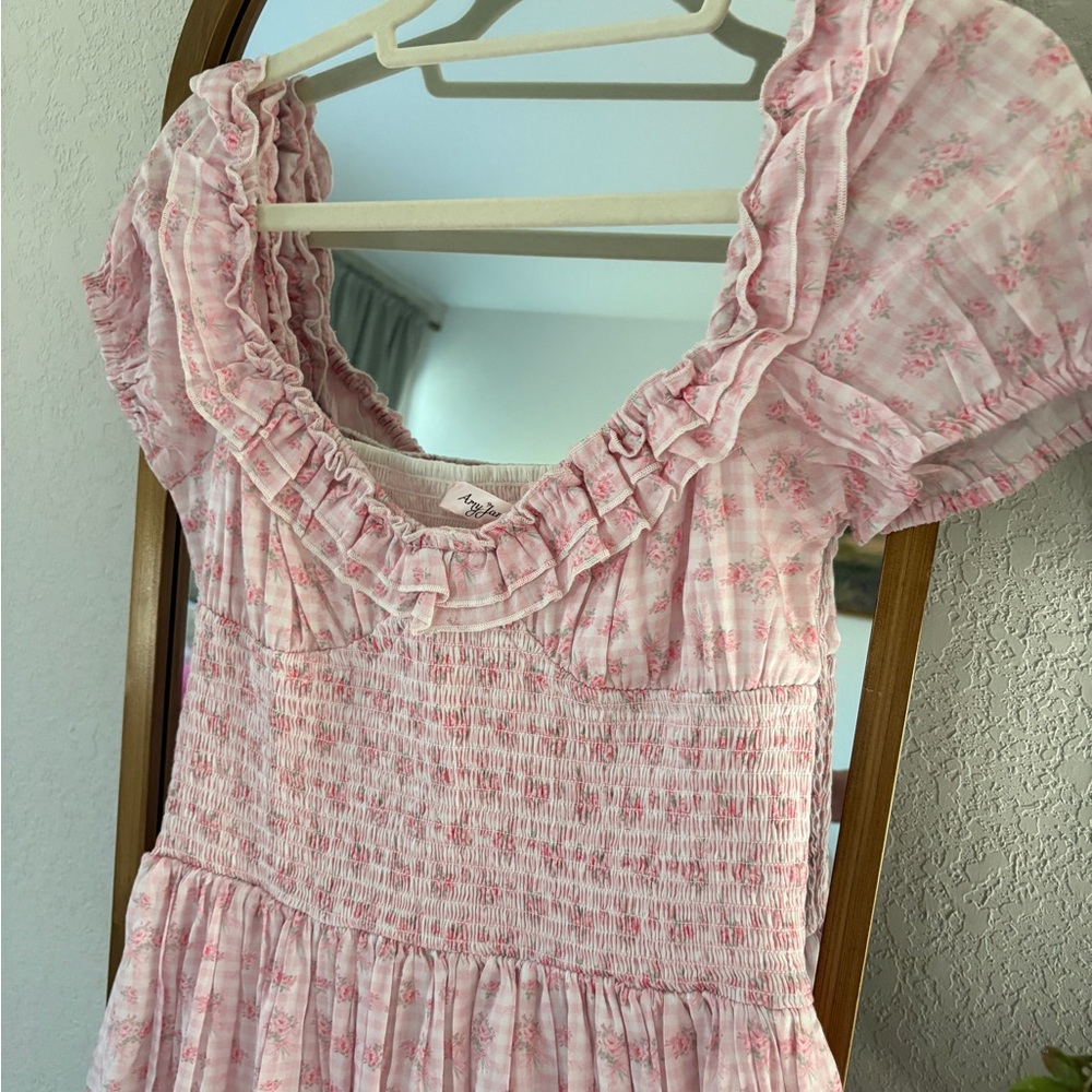 Amy Jane London Adeline sweetheart maxi dress in pink ditsy gingham